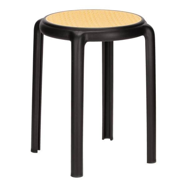 Hocker Zula schwarz aus Kunststoff, Sitz in Geflecht-Optik, stapelbar