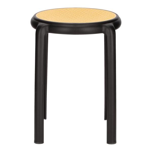 Hocker Zula schwarz aus Kunststoff, Sitz in Geflecht-Optik, stapelbar