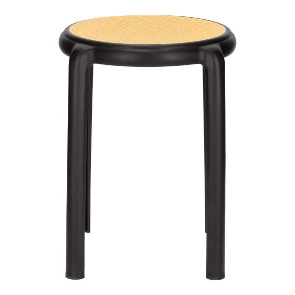 Hocker Zula schwarz aus Kunststoff, Sitz in Geflecht-Optik, stapelbar