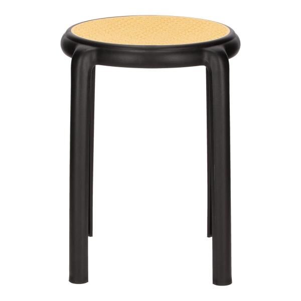 Hocker Zula schwarz aus Kunststoff, Sitz in Geflecht-Optik, stapelbar