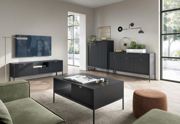 Kommode Delicious 2 gross, schwarz mit goldenen Griffen, Glamour-Stil