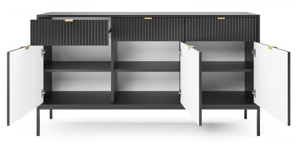 Kommode Delicious 2 gross, schwarz mit goldenen Griffen, Glamour-Stil