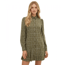 lässiges Damen Hemdblusenkleid Mini-Kleid aus Baumwoll-Mix mit Karo-Muster 956372 Grün