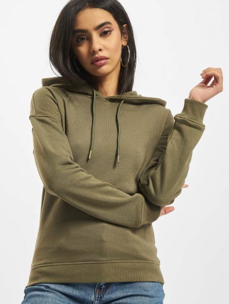 moderner URBAN CLASSICS Damen Hoodie Rippb&uuml;ndchen Kapuze 300 g/m&sup2; mit Baumwolle Khaki