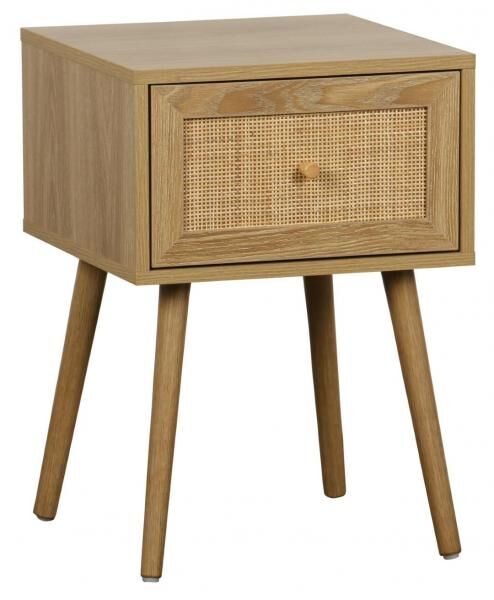 Nachttisch Ballo mit Schublade, Rattanfront, Eiche natur, Boho-Stil