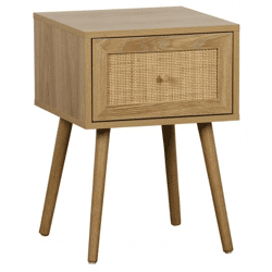 Nachttisch Ballo mit Schublade, Rattanfront, Eiche natur, Boho-Stil
