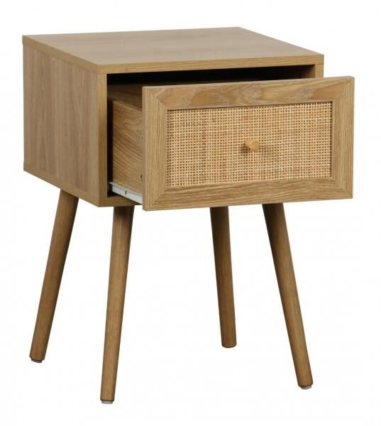 Nachttisch Ballo mit Schublade, Rattanfront, Eiche natur, Boho-Stil