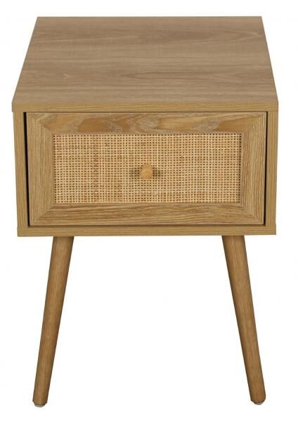Nachttisch Ballo mit Schublade, Rattanfront, Eiche natur, Boho-Stil