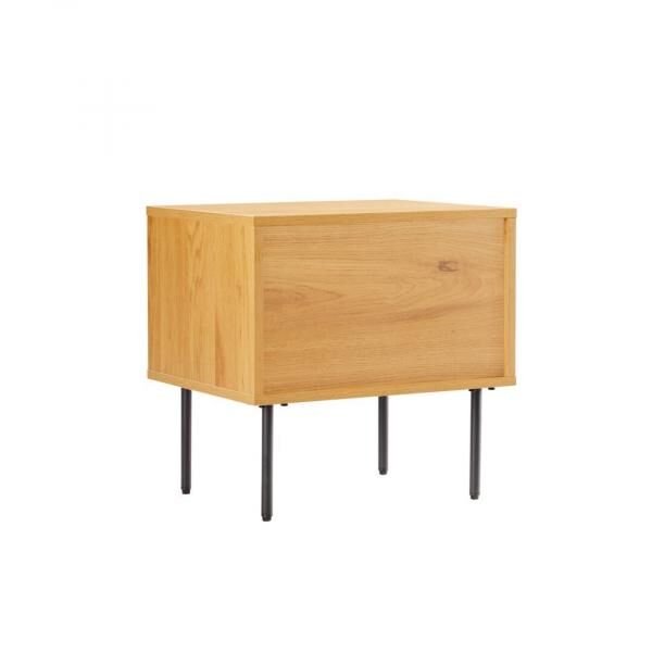 Nachttisch Lattes 50 x 40 cm mit 2 Schubladen, Eiche und schwarzes Metall