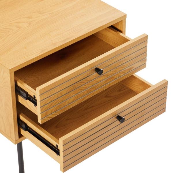 Nachttisch Lattes 50 x 40 cm mit 2 Schubladen, Eiche und schwarzes Metall