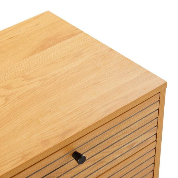 Nachttisch Lattes 50 x 40 cm mit 2 Schubladen, Eiche und schwarzes Metall