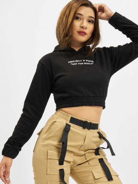 Project X Paris Kurzer Fleece-Hoodie zum &Uuml;berziehen, schwarz