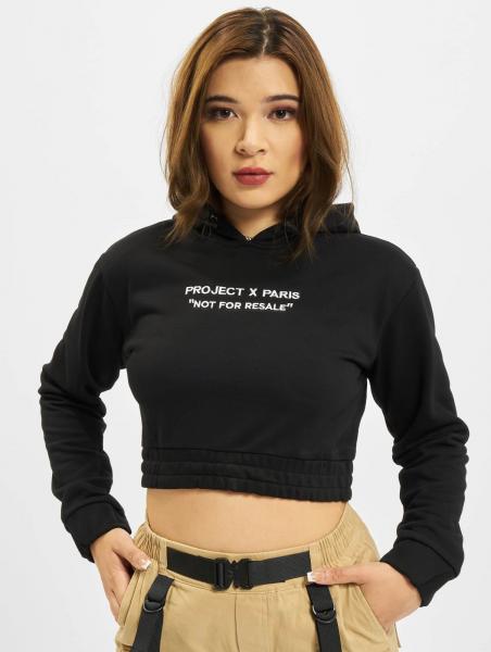 Project X Paris Kurzer Fleece-Hoodie zum &Uuml;berziehen, schwarz