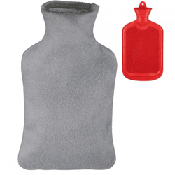 Relaxdays Wärmflasche mit Hülle rot/grau 2 L