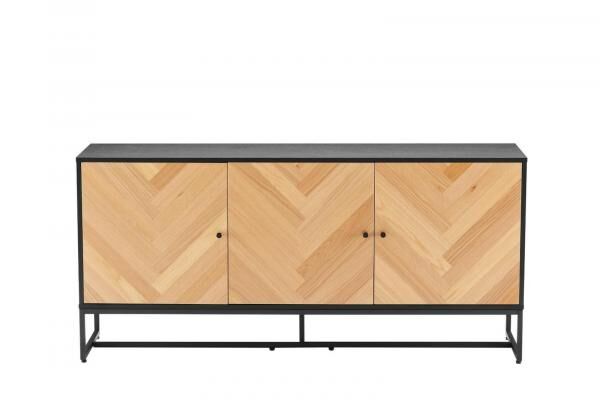 Sideboard Clar 160 cm, Eiche und Schwarz, Fischgr&auml;tfronten, Kufengestell