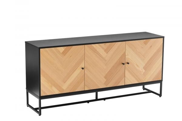 Sideboard Clar 160 cm, Eiche und Schwarz, Fischgr&auml;tfronten, Kufengestell