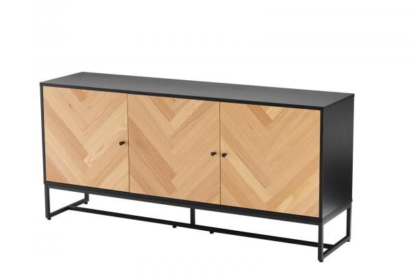Sideboard Clar 160 cm, Eiche und Schwarz, Fischgr&auml;tfronten, Kufengestell