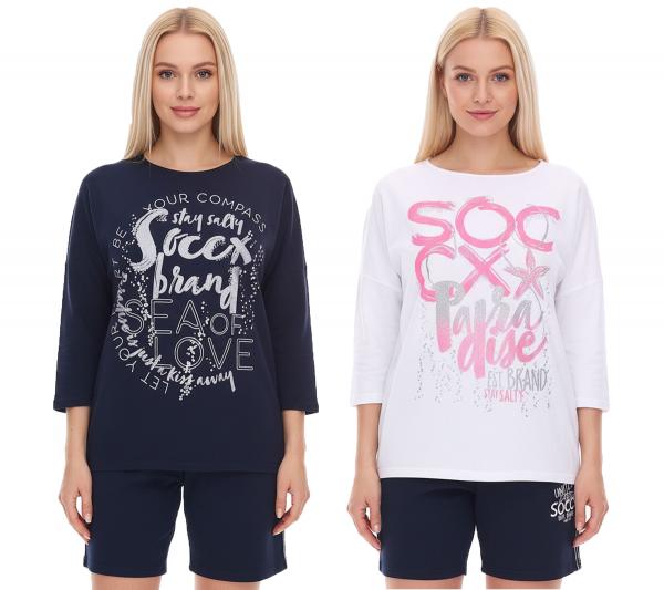 SOCCX by Carina Damen Oversized Sweatshirt mit Rundhals-Ausschnitt Alltags-Pulli Blau oder Wei&szlig;
