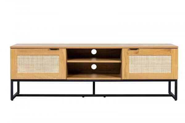 TV-Lowboard Capri 150 cm mit Rattanfronten, schwarzes Metallgestell