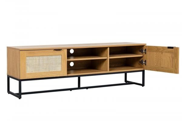 TV-Lowboard Capri 150 cm mit Rattanfronten, schwarzes Metallgestell