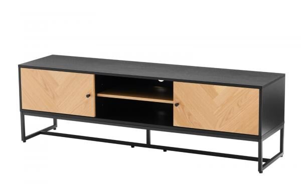 TV-Lowboard Clar 160 cm, Eichedekor mit schwarzem Metall, modern