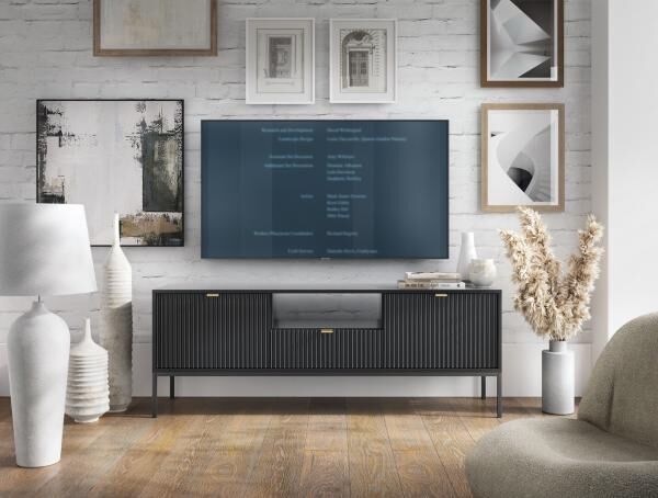 TV-Lowboard Delicious 2 schwarz mit goldenen Griffen, Glamour-Stil