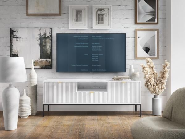 TV-Lowboard Delicious 2 weiss mit goldenen Griffen, Glamour-Stil