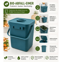 Bio-Abfall-Eimer 5 Liter mit Tragehenkel Mülleimer Haushalt 24x16 x15 cm 8171624 Blau