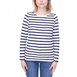 DELMAO Damen Sweatshirt gestreiftes Baumwoll-Longsleeve Langarm-Shirt 31157031 Weiß/Navy