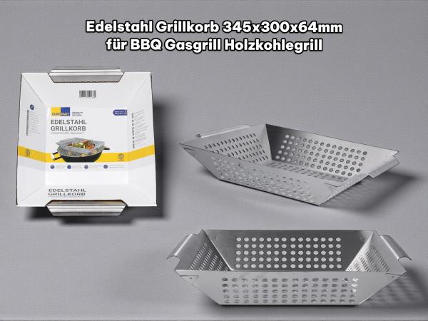 Edelstahl Grillkorb 345x300x64mm BBQ Gasgrill Holzkohlegrill Gemüse Korb Grill