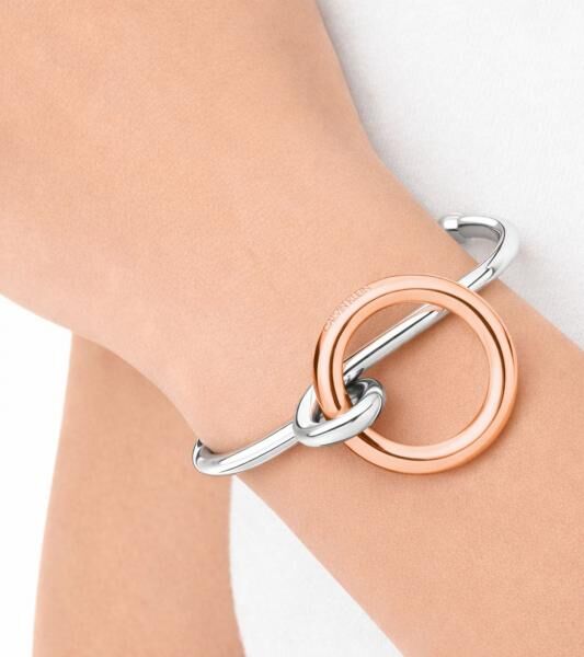 Edler Calvin Klein Clinc Damen-Armreif aus Edelstahl Arm- & Handgelenk-Schmuck Gr&ouml;&szlig;e XS KJ9PPF2001 Silber/Rose-Gold