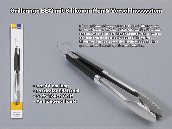 EUROPART BBQ Grillzange 44 cm Edelstahl Silikongriff Grillzubehör Grillbesteck extra lang für Fleisch Gemüse Würstchen Camping Outdoor