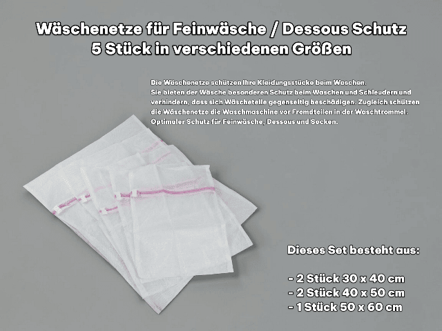 EUROPART Wäschenetz für Waschmaschine Set 5-teilig Waschbeutel Feinwäsche Dessous Socken 30x40 40x50 50x60 cm