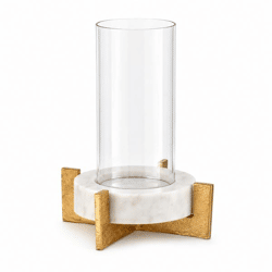 J-Line windlicht Marble wit/goudkleurig 31,5 cm