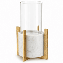 J-Line Windlicht „Marble“, weiß/goldfarben, 38,5 cm