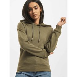 moderner URBAN CLASSICS Damen Hoodie Rippbündchen Kapuze 300 g/m² mit Baumwolle Khaki