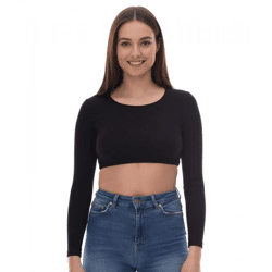 Sixth June Open Back Ribbed Damen Crop-Top mit offenem Rücken Langarm-Top geripptes Sommer-Shirt W33668KTO Schwarz
