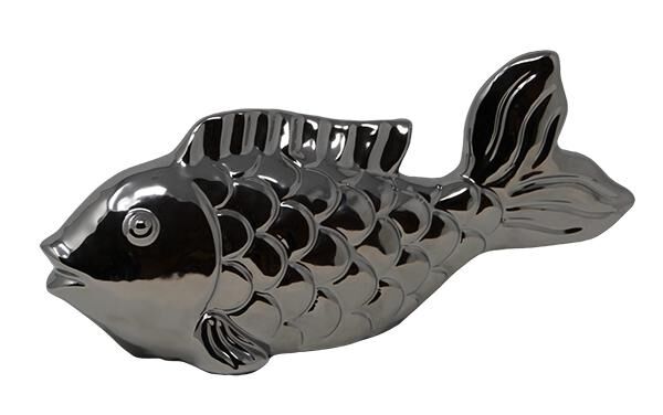 Deko-Fisch aus Keramik Silber ca. 25 × 7,5 × 11 cm