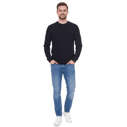 Denim Project Herren Strick-Pullover mit dezenter Musterung Baumwoll-Pullover Winter-Pullover Langarm-Shirt DP-10023-073 001 Schwarz