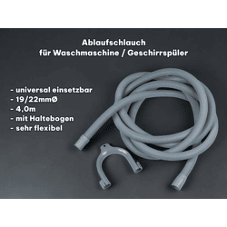 EUROPART Ablaufschlauch 4 m universal 19/22 mm Waschmaschine Geschirrspüler Abwasserschlauch flexibel mit Haltebogen