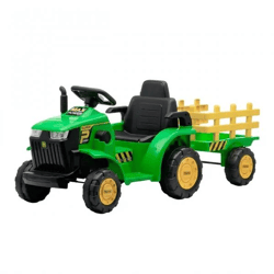 FarmRider Kinder-Elektrotraktor mit Anhänger (grün) | Zwei 380-W-Motoren und USB-/AUX-Audioanschluss