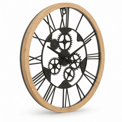 J-Line Wanduhr „Zahnrad“, schwarz/Holz, 60 cm