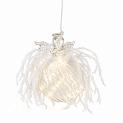 J-Line Weihnachtskugel aus Glas „Engel“, LED, batteriebetrieben, 16 cm