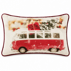 Kussen kerst Oldtimer VW bus rood 50 x 30 cm
