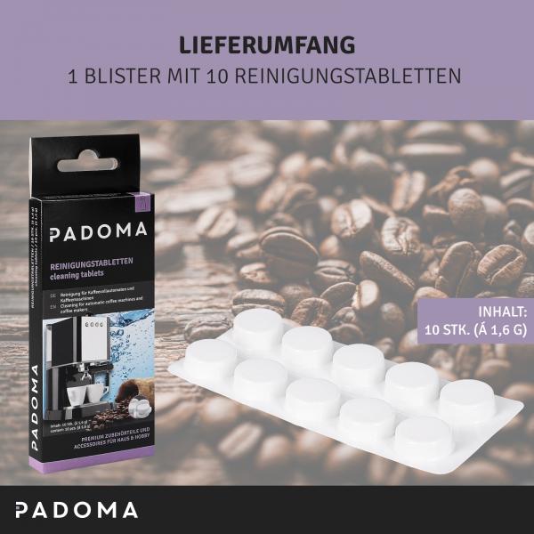 PADOMA Reinigungstabletten 10x1,6 g Kaffeemaschine Kaffeevollautomat Kaffeefettlöser Bosch Siemens Nivona universal