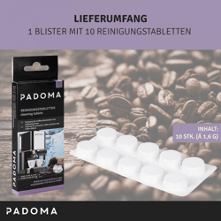 PADOMA Reinigungstabletten 10x1,6 g Kaffeemaschine Kaffeevollautomat Kaffeefettlöser Bosch Siemens Nivona universal