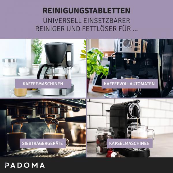 PADOMA Reinigungstabletten 10x1,6 g Kaffeemaschine Kaffeevollautomat Kaffeefettlöser Bosch Siemens Nivona universal