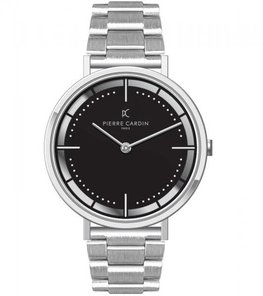 Pierre Cardin Herren zeitlose Armband-Uhr mit Faltschlie&szlig;e analoge Quarz-Uhr mit Edelstahl-Armband 3ATM 41mm CBV.1028 Silber
