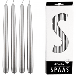 (R) Spaas dinerkaarsen zilverkleurig 2,2 x 25 cm 4 stuks