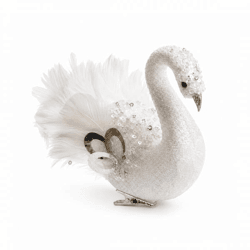 Schwan auf Clip, glitzernd, weiß, 14 cm